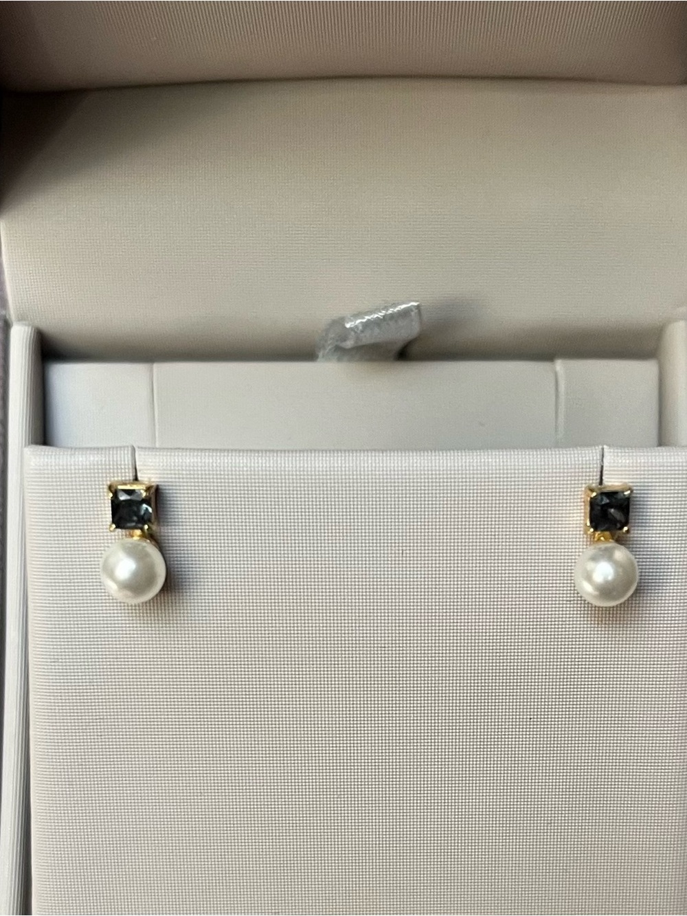Anthropologie Gold Pearl Drop Earrings with Black Square Stone